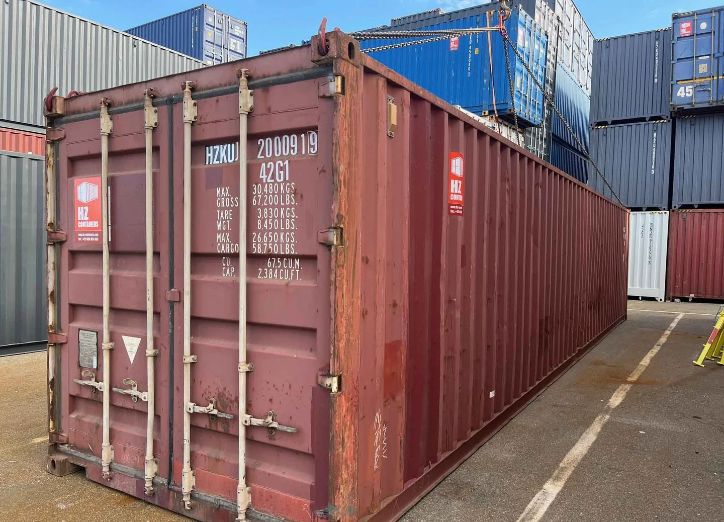 Seecontainer 40 Fuß, rot, gebraucht
